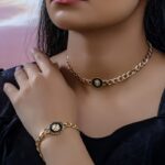 مجموعة مجوهرات أنيقة قلادة وأسواره بتصميم رأس الأسد